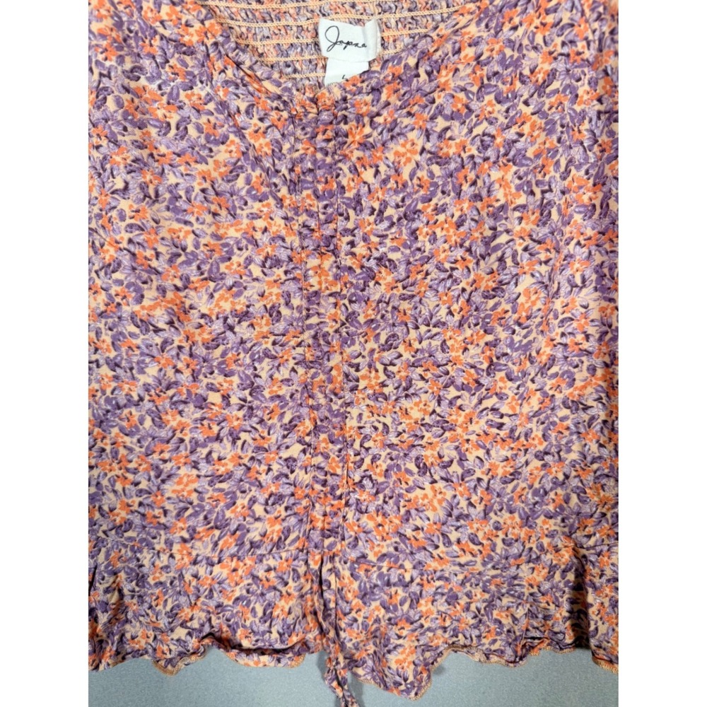 Japna Women Purple Orange Floral Smocked Peplum Blouse Square Neck Large - Picture 2 of 8